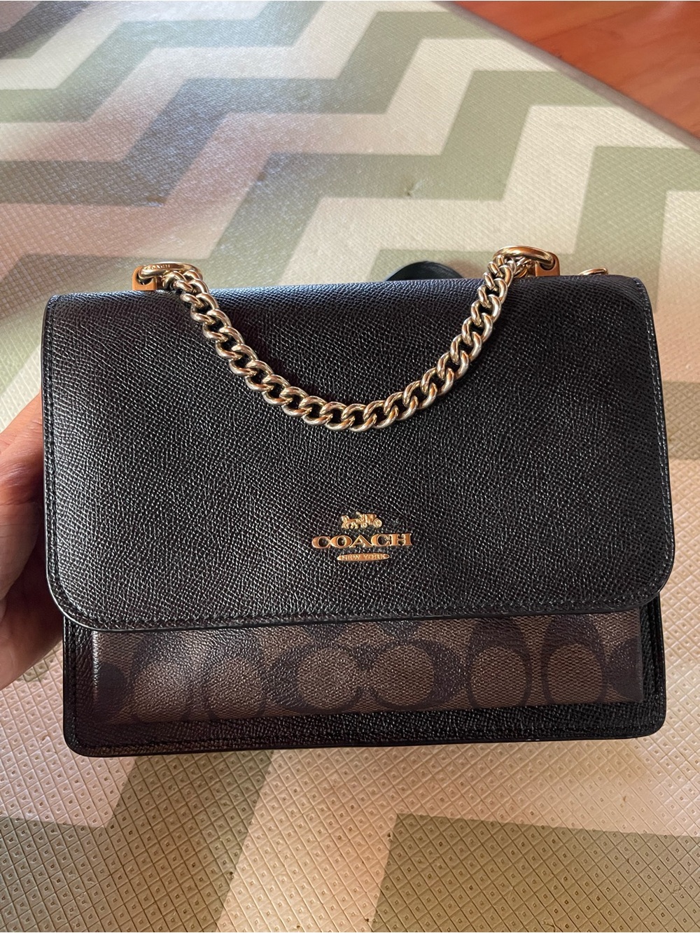 Coach Klare Black and Brown Chain Strap Crossbody